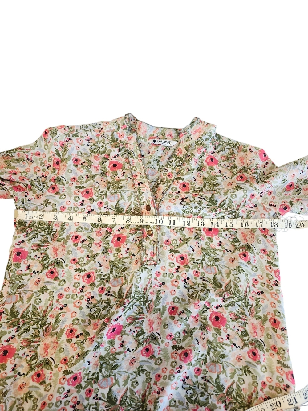 Women's Floral Cottagecore Romantic Coastal Boho Button-Front Blouse - M - Picture 4 of 11